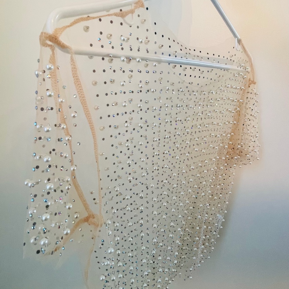 Pearl & Rhinestone Mesh Top